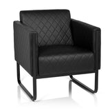 Sillón tapizada negro ARUBA BLACK con costuras de diamante y base de patín de hjh OFFICE – vista de 360° (vista frontal 20°)