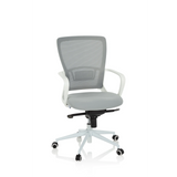Silla Home Office ESTRIA gris con respaldo de malla y base de cinco ruedas de hjh OFFICE – vista de 360° (vista frontal 20°)