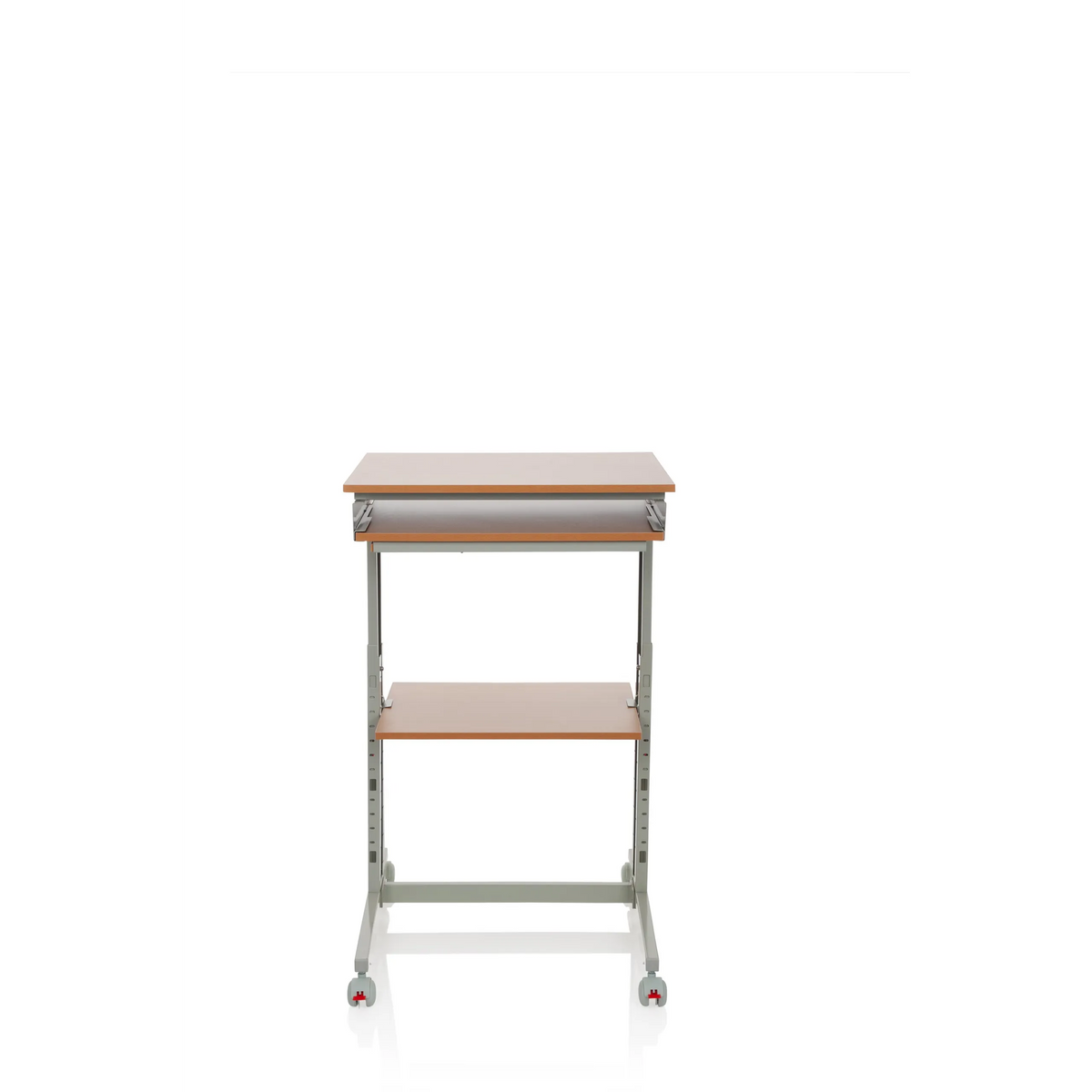 Escritorio de pie WORKSTATION gris en haya con superficie de almacenamiento y cuatro ruedas de hjh OFFICE – vista de 360° (vista frontal 0°)