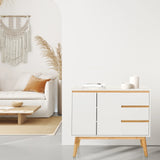 Aparador blanco TAROLO I con tres cajones y dos puertas sobre patas de madera de hjh LIVING