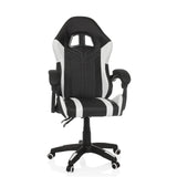 Silla gaming GAMEBREAKER W02 en blanco y negro con base de cinco ruedas de MyBuero – vista de 360° (vista frontal 15°)