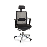Sillón de alta gama SENATOR PRO negro con respaldo de malla, reposacabezas y base de cinco ruedas de hjh OFFICE – vista de 360° (vista frontal 20°)