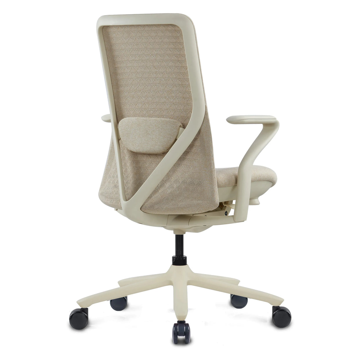 Vista posterior de la Silla alta gama VERVIO en beige con respaldo de malla y soporte lumbar de hjh OFFICE