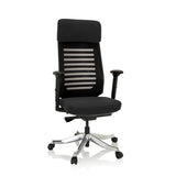 Silla de oficina profesional ASGON negra con respaldo de malla y base de cinco ruedas de hjh OFFICE – vista de 360° (vista frontal 20°)