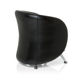 Sillón tapizado negro ST. LUCIA con patas de metal brillantes de hjh OFFICE – vista de 360° (vista trasera en diagonal 120°)
