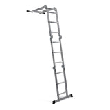 Escalera plegable SOLID W3 de aluminio plateada con doce peldaños de hjh OFFICE – vista de 360° (vista trasera en diagonal 144°)