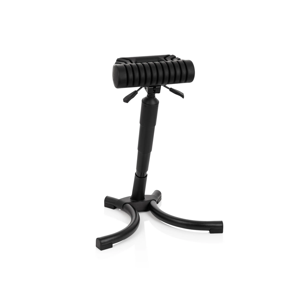 Asiento de pie TOP WORK 33 negro con asiento acolchado y base de tres patas de hjh OFFICE – vista de 360° (vista frontal 20°)
