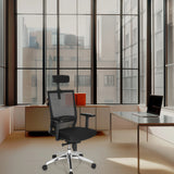 Silla de oficina profesional PORTO MAX HIGH negra con respaldo de malla, reposacabezas y reposabrazos de hjh OFFICE