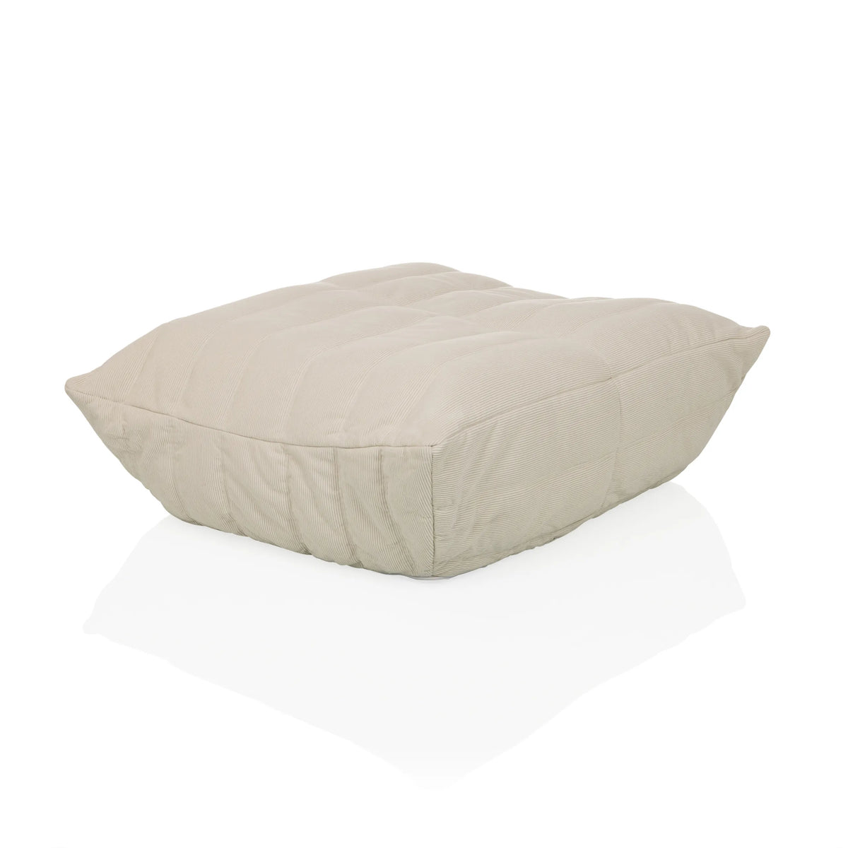 Pufs Sitzolo Podi color beige con funda de tela acanalada de hjh LIVING – vista de 360° (vista frontal en diagonal 45°)
