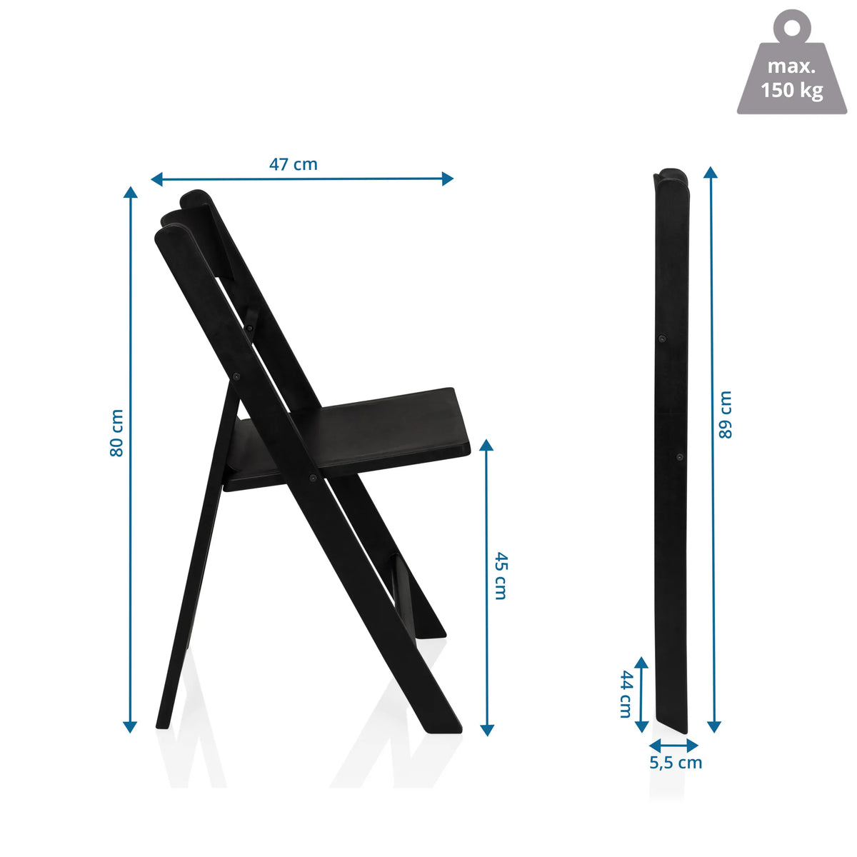 Dibujo dimensional de la Silla de exterior TRAVANO 1 con una altura de 89 cm y una anchura de 47 cm de hjh LIVING