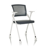 silla plegable PRIORITY II W gris con respaldo de malla, reposabrazos y ruedas de hjh OFFICE – vista de 360° (vista frontal en diagonal 30°)