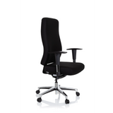 Silla de oficina profesional FORCOM negra con reposabrazos y base de cinco ruedas de hjh OFFICE – vista de 360° (vista frontal en diagonal 60°)
