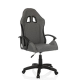 Silla gaming GAMEBREAKER W01 gris con dos aberturas para el reposacabezas y base de cinco ruedas de MyBuero – vista de 360° (vista frontal en diagonal 30°)