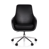 Sillón de oficina profesional BARENO negro con tapizado de cuero y base de cinco ruedas de hjh OFFICE – vista de 360° (vista frontal 0°)