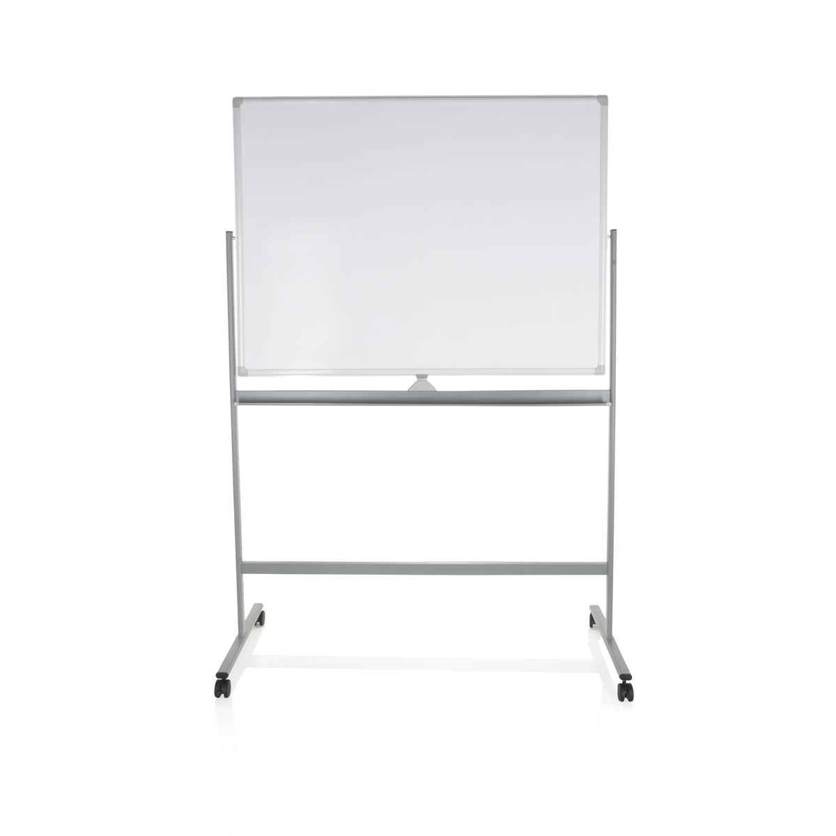 Weißes Whiteboard MULTIBOARD I mit silbernem Gestell und Rollen von hjh OFFICE – 360-Grad-Ansicht (Frontansicht 0°)