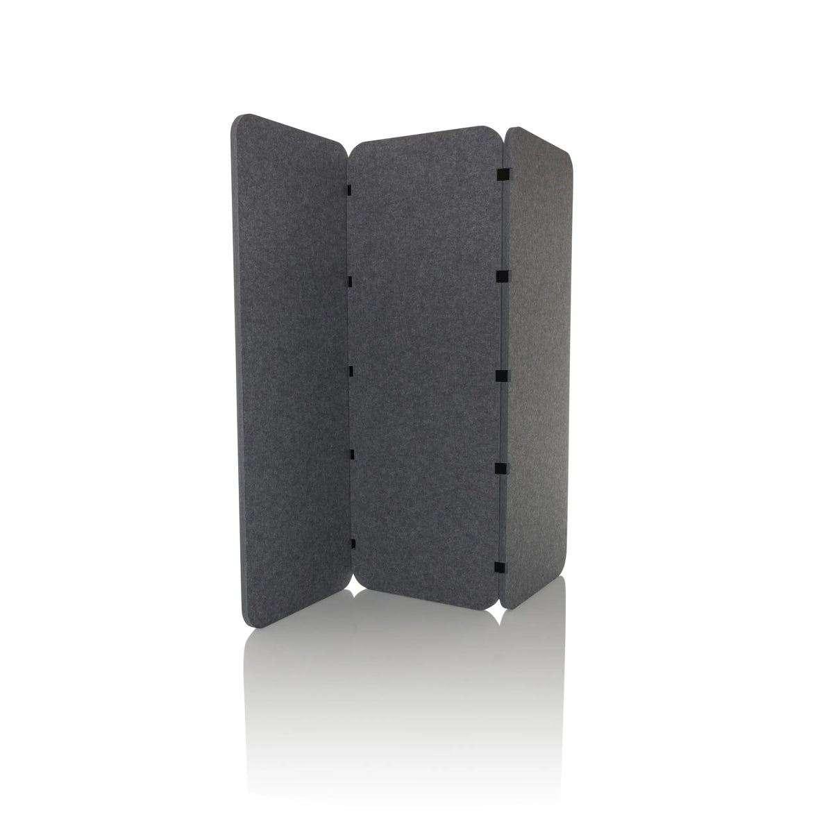 Separador FLEXMIUT EL de fieltro gris con tres elementos plegables de hjh OFFICE – vista de 360° (vista frontal 15°)