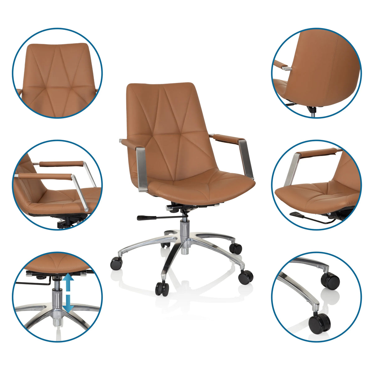 Silla Home Office SARANTO II en color camel con altura ajustable y ruedas de hjh OFFICE