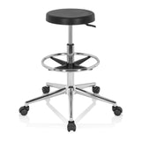 Taburete giratorio negro TOP WORK 14 I con reposapiés y base de cinco ruedas de hjh OFFICE – vista de 360° (vista frontal 0°)
