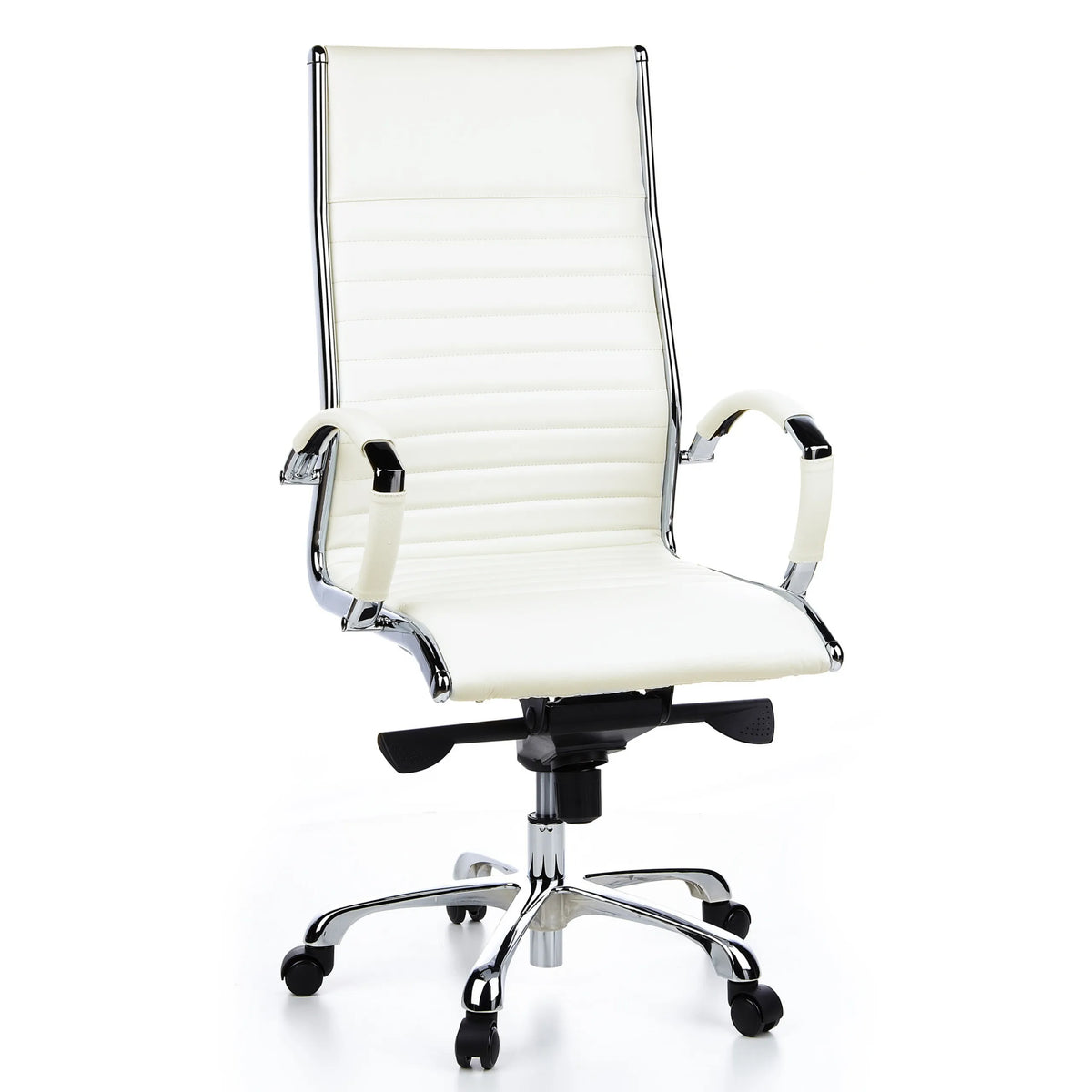 Sillón de oficina profesional PARMA 20 en color crema con costura transversal y base de cinco ruedas de hjh OFFICE – vista de 360° (vista frontal 20°)