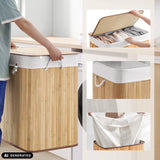 Cesta de ropa FALSTER XXL B de bambú con bolsa de tela blanca, tapa y asas integradas de hjh LIVING