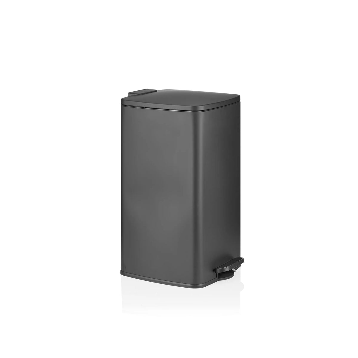 Papelera negra Clean Step 4 con tapa y pedal de hjh OFFICE – vista de 360° (vista frontal en diagonal 60°)