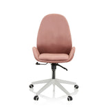 Silla Home Office AVEA rosa con reposabrazos y base blanca de cinco ruedas de hjh OFFICE – vista de 360° (vista frontal 0°)