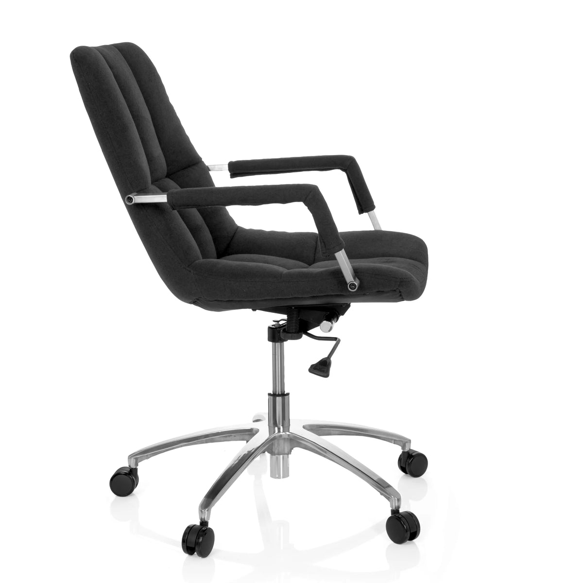 Silla Home Office SARANTO negra con tapizado de tela y base de cinco ruedas de hjh OFFICE – vista de 360° (vista lateral 80°)