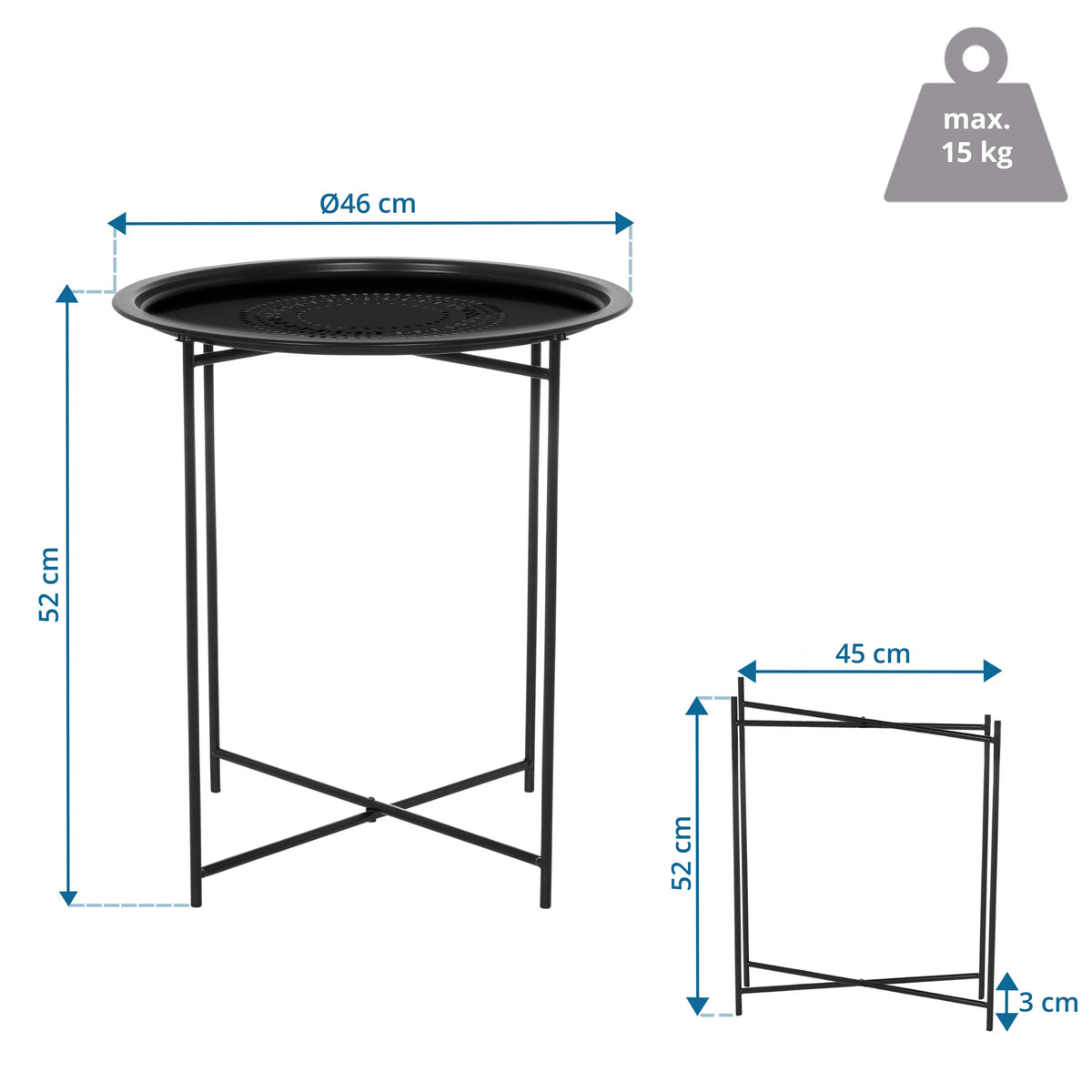 Dibujo técnico de la Mesa auxiliar ALLRUND con 46 cm de diámetro y 52 cm de altura de hjh LIVING