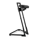 Asiento de pie TOP WORK 32 negro con asiento acolchado y base en forma de U de hjh OFFICE – vista de 360° (vista frontal en diagonal 60°)