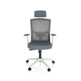 Silla de oficina profesional CAPTIVO BASE W gris con respaldo de malla, reposacabezas y base blanca de hjh OFFICE – vista de 360° (vista frontal 0°)