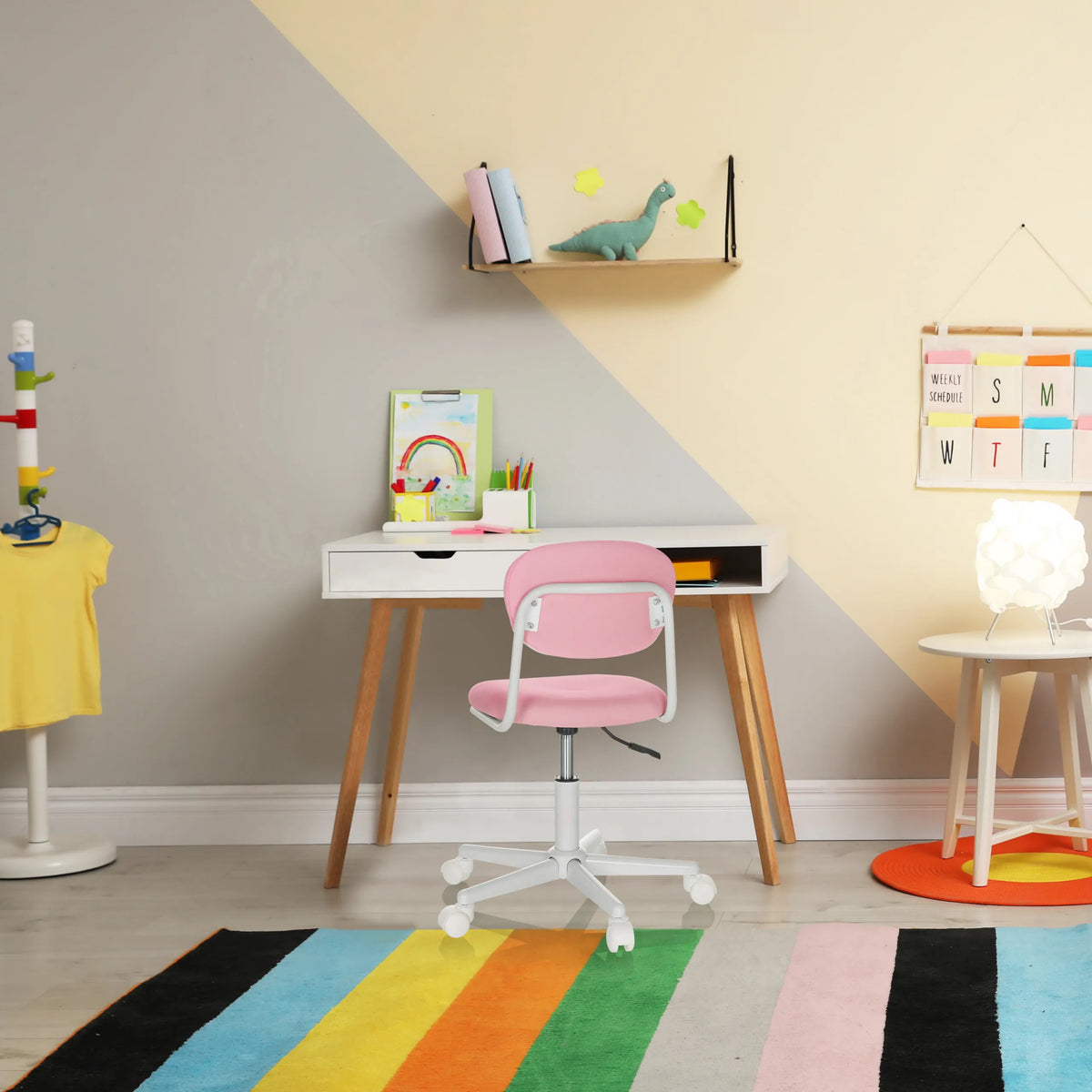Silla giratoria para niños KIDDY BASE I en color rosa con base blanca y ruedas de hjh OFFICE