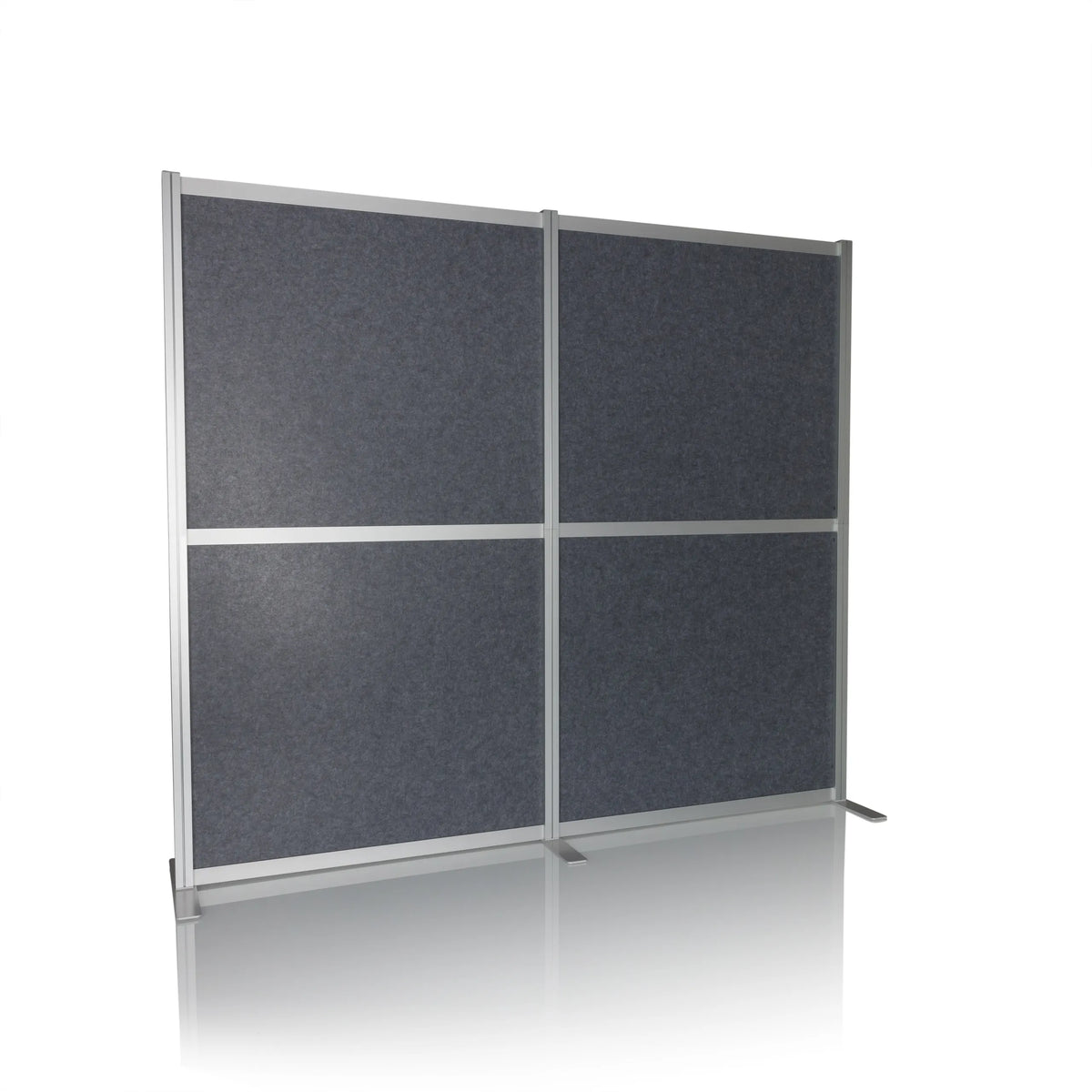 Separador FLEXMIUT MODUL gris con marco de aluminio y pies de apoyo de hjh OFFICE – vista de 360° (vista frontal 15°)