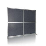 Separador FLEXMIUT MODUL gris con marco de aluminio y pies de apoyo de hjh OFFICE – vista de 360° (vista frontal 15°)
