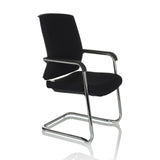 Silla de viga voladiza LEVIA VP negra con reposabrazos y estructura cromada de hjh OFFICE – vista de 360° (vista frontal en diagonal 60°)
