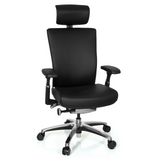 Silla de oficina profesional NOVA negra de cuero con reposacabezas y base de cinco ruedas de hjh OFFICE – vista de 360° (vista frontal 20°)