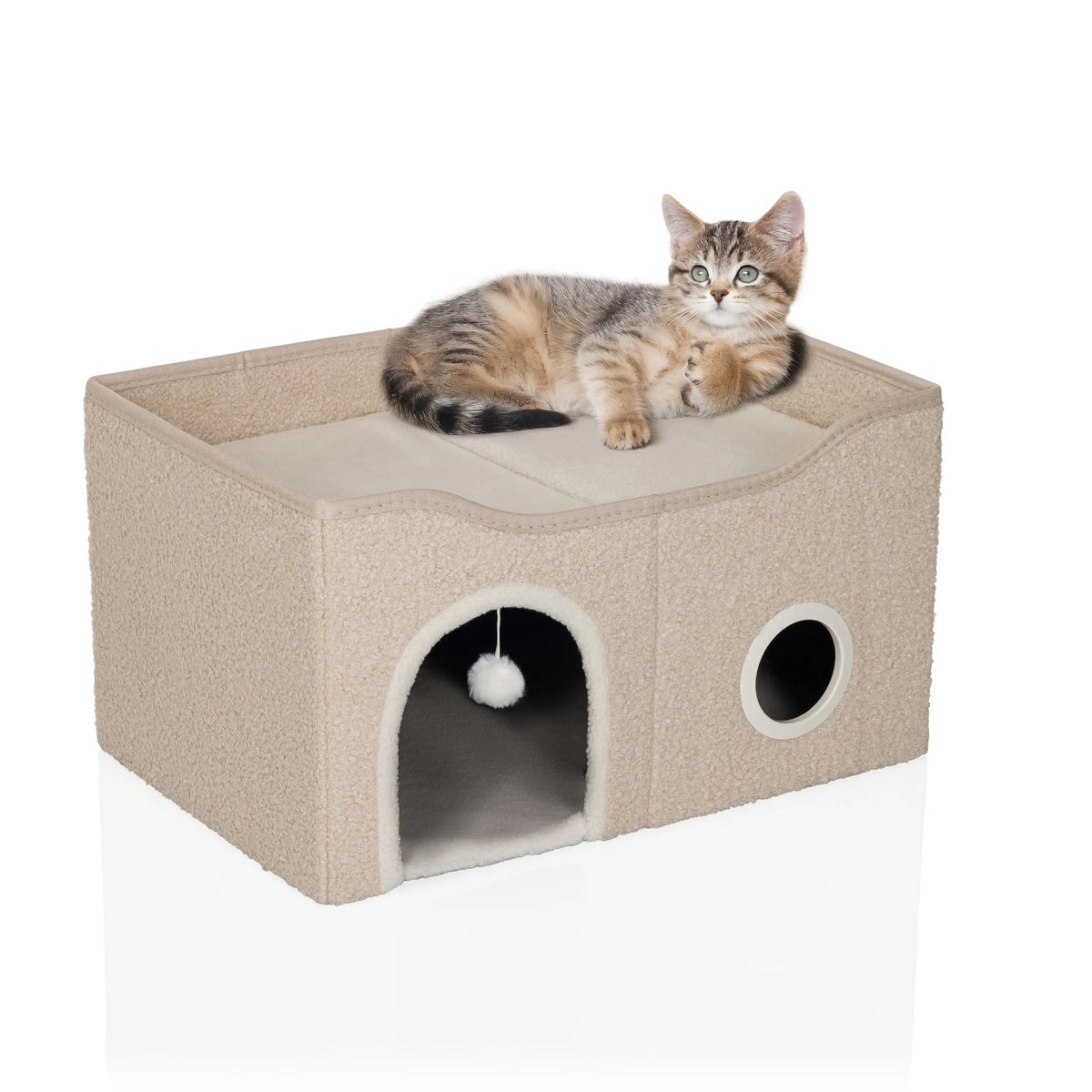 Cueva para gatos PAWY EB beige con bolas de juego y superficie para tumbarse para un gato de hjh LIVING