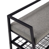 Asiento gris y estructura metálica negra del armario zapatero Estha Loft de hjh LIVING