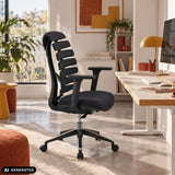 Silla de oficina profesional ERGO LINE II en color negro con respaldo segmentado y base con ruedas de hjh OFFICE (imagen generada por IA)