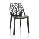 Silla de exterior ARTIFO TRI negra con respaldo perforado de aspecto orgánico de hjh OFFICE – vista de 360° (vista frontal 15°)