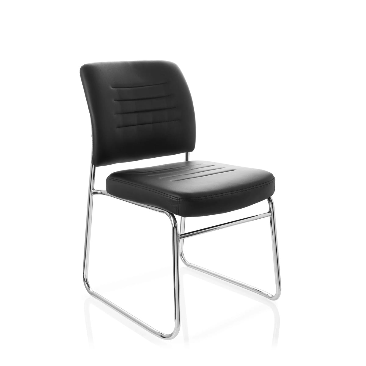 Silla de confidente negra TONSO V con tapizado y estructura de patín de hjh OFFICE – vista de 360° (vista frontal en diagonal 40°)