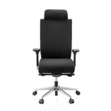 Silla de oficina profesional PRO-TEC XXL negra con tapizado de tela, reposacabezas y base de cinco ruedas de hjh OFFICE – vista de 360° (vista frontal 0°)