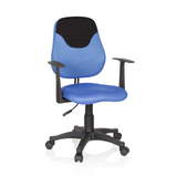 Blauer Kinderdrehstuhl KIDDY STYLE mit Netzrücken, Armlehnen und Fußkreuz mit fünf Rollen von hjh OFFICE – 360-Grad-Ansicht (Frontansicht 20°)