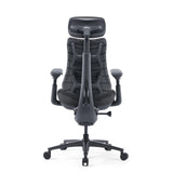 Vista posterior de la silla alta gama LiberNovo Omni Pro en color gris oscuro con reposacabezas de Libernovo