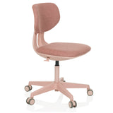 Silla giratoria para niños KID COLORE rosa con superficies acolchadas y base de cinco ruedas de hjh OFFICE – vista de 360° (vista frontal en diagonal 45°)
