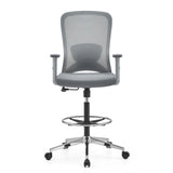 Silla de mostrador Top Work 44 W gris con respaldo de malla, aro reposapiés y base de cinco ruedas de hjh OFFICE – vista de 360° (vista frontal 0°)