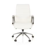 Sillón de oficina profesional ASPERA 10 en color blanco crema con reposabrazos y base de cinco ruedas de hjh OFFICE – vista de 360° (vista frontal 0°)