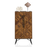 Cómoda SANTJAGO WOOD HIGH de madera marrón oscuro con patrón geométrico y patas negras de hjh LIVING