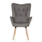 Sillón tapizada gris HAVENIO I con capitoné, reposabrazos y cuatro patas de madera de hjh LIVING – vista de 360° (vista frontal 0°)