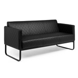 Sofá de diseño ARUBA BLACK negro con costuras de diamante y estructura metálica de hjh OFFICE – vista de 360° (vista trasera 180°)