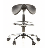 Taburete de silla de montar TOP WORK 13 negro con aro reposapiés y base de cinco ruedas de hjh OFFICE – vista de 360° (vista frontal 0°)